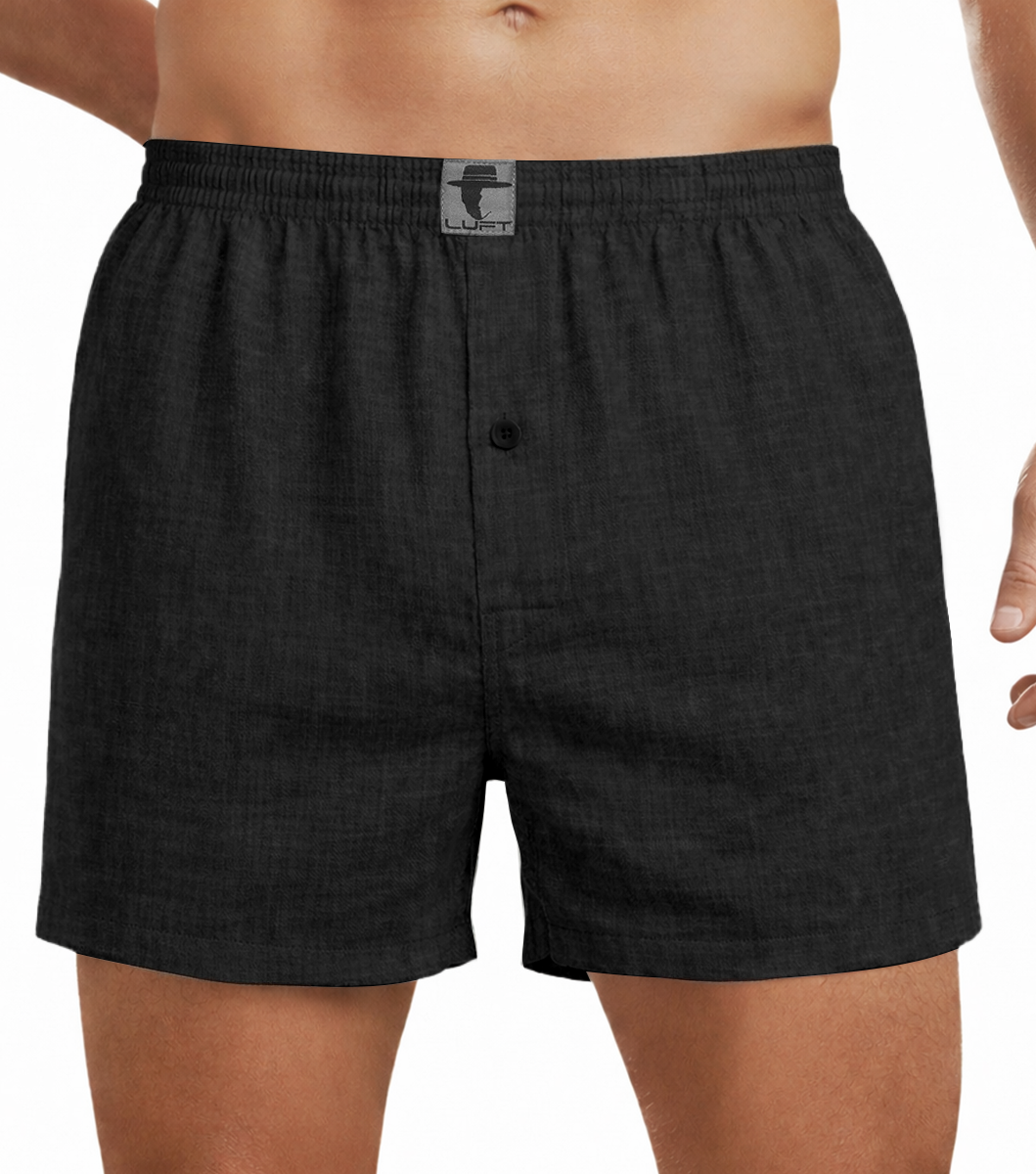 Black 100% Linen Mens Boxer Shorts