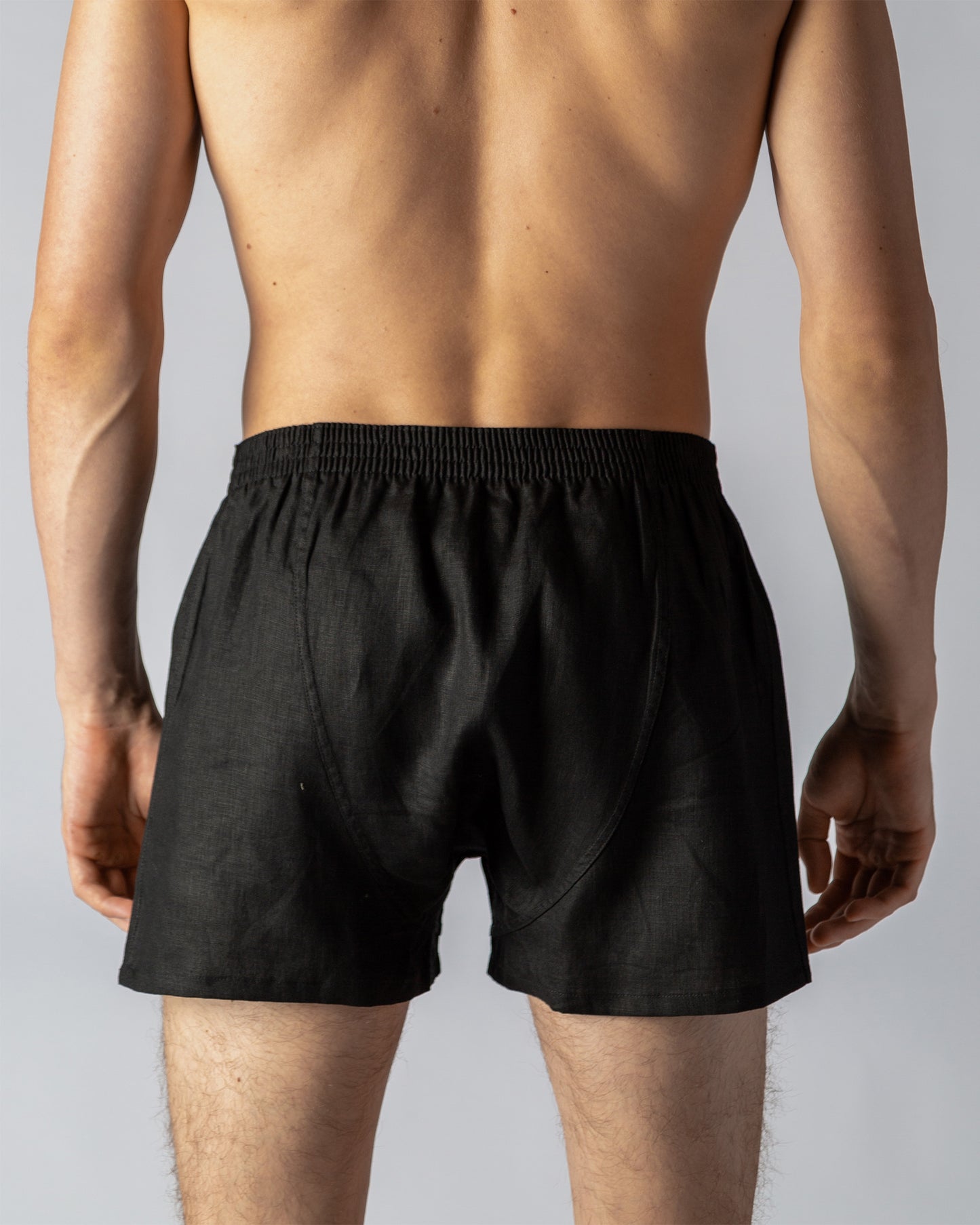 Black 100% Linen Mens Boxer Shorts