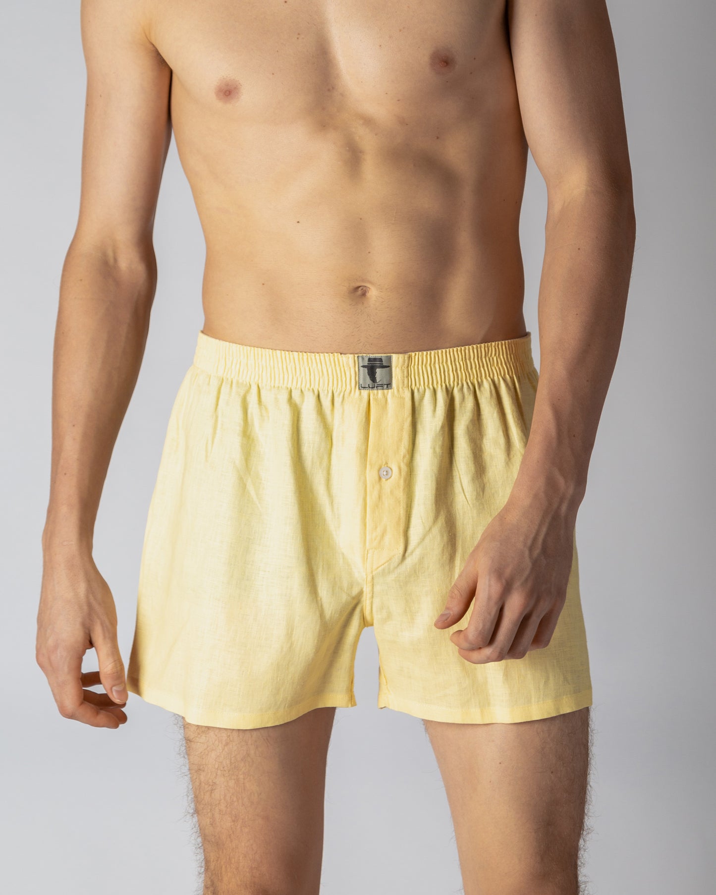 Macaroon Yellow Modern men’s linen briefs offering a natural fit.