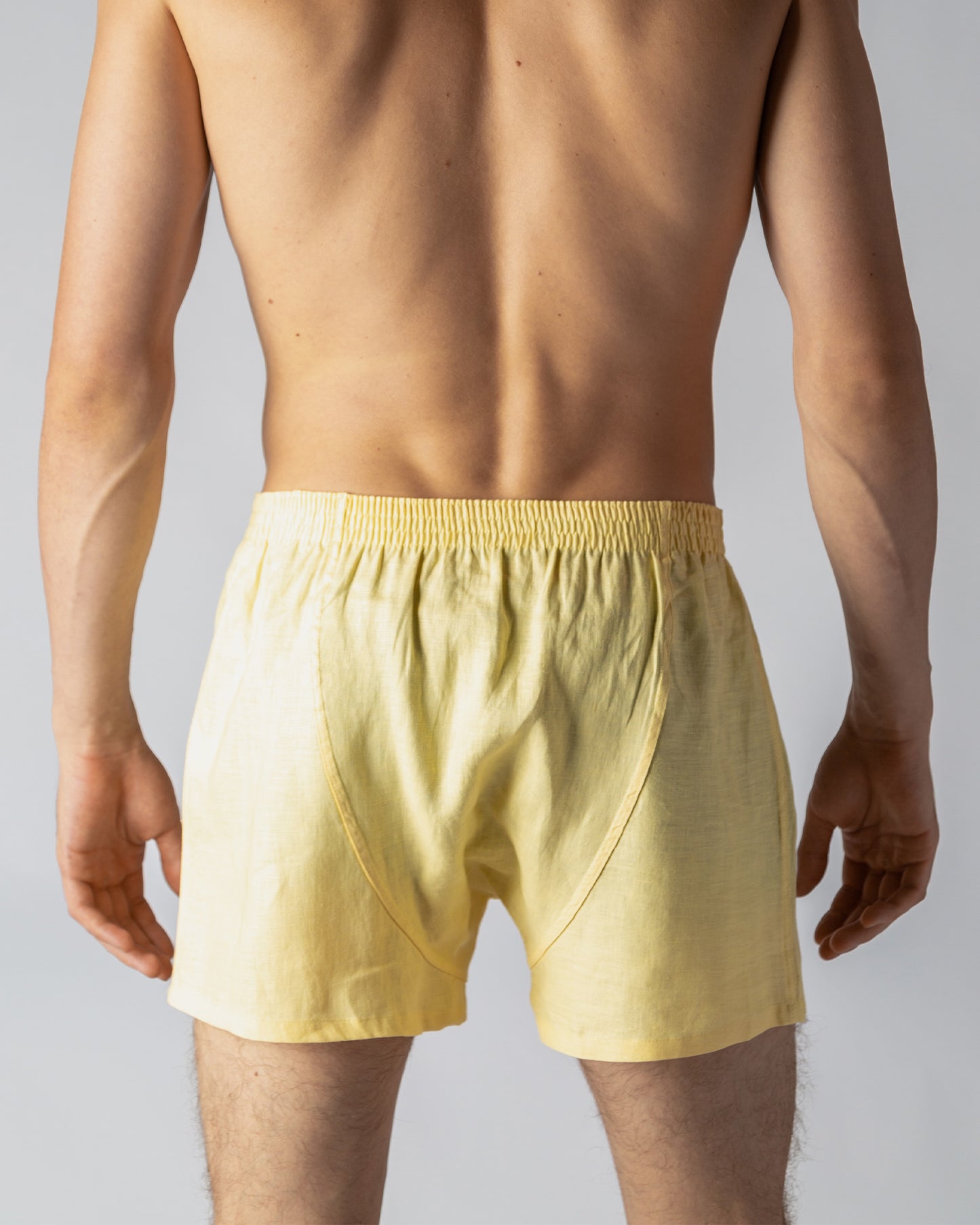 Sustainable organic Macaroon Yellow linen boxers for eco-conscious comfort.