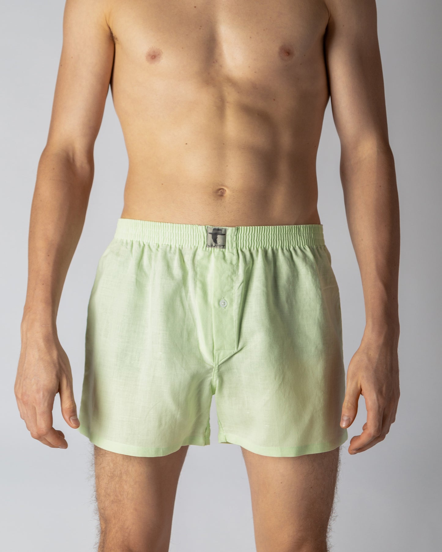 Sustainable organic Mint Green linen boxers for eco-conscious comfort.