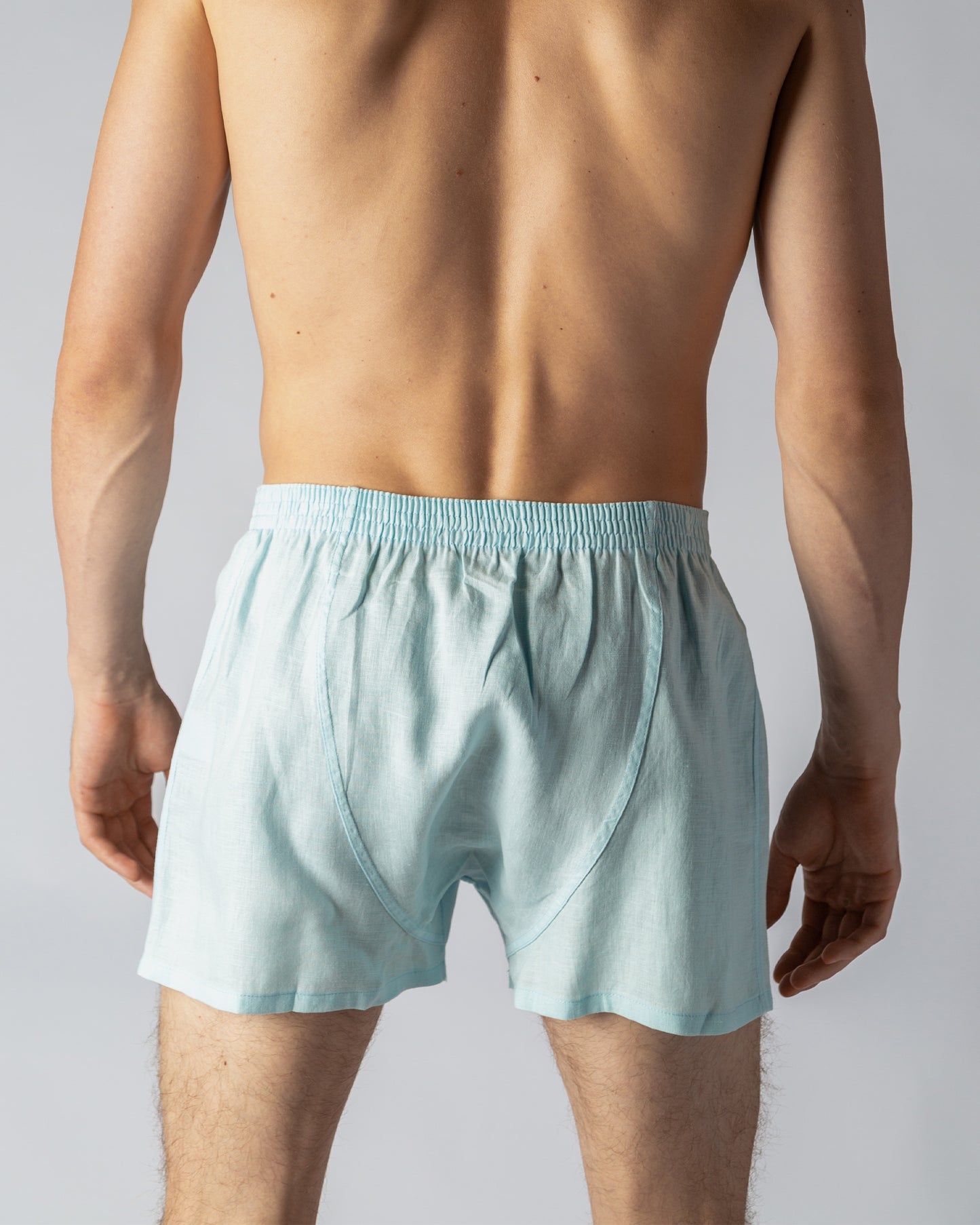 baby blue Men’s linen boxer briefs blend style, support, and softness.