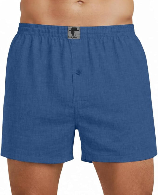Blue 100% Linen Mens Boxer Shorts