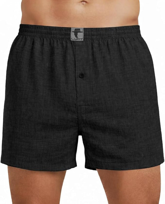 Black 100% Linen Mens Boxer Shorts