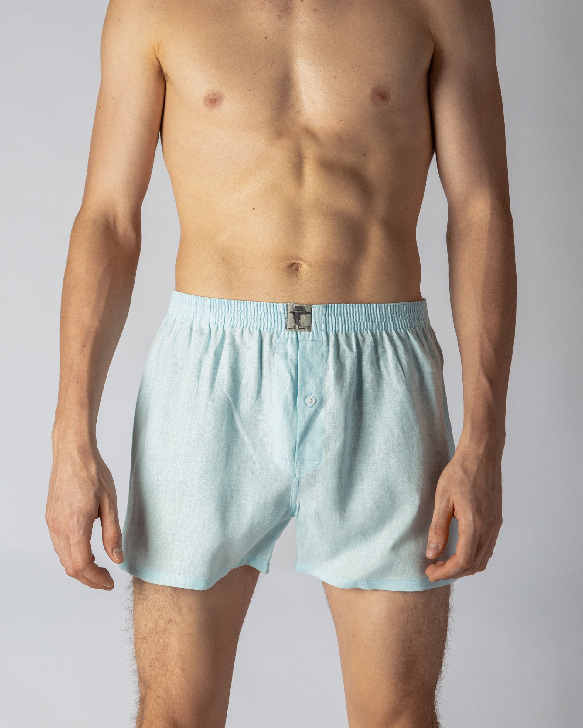 Soft and airy baby blue linen underwear designed for men’s needs.