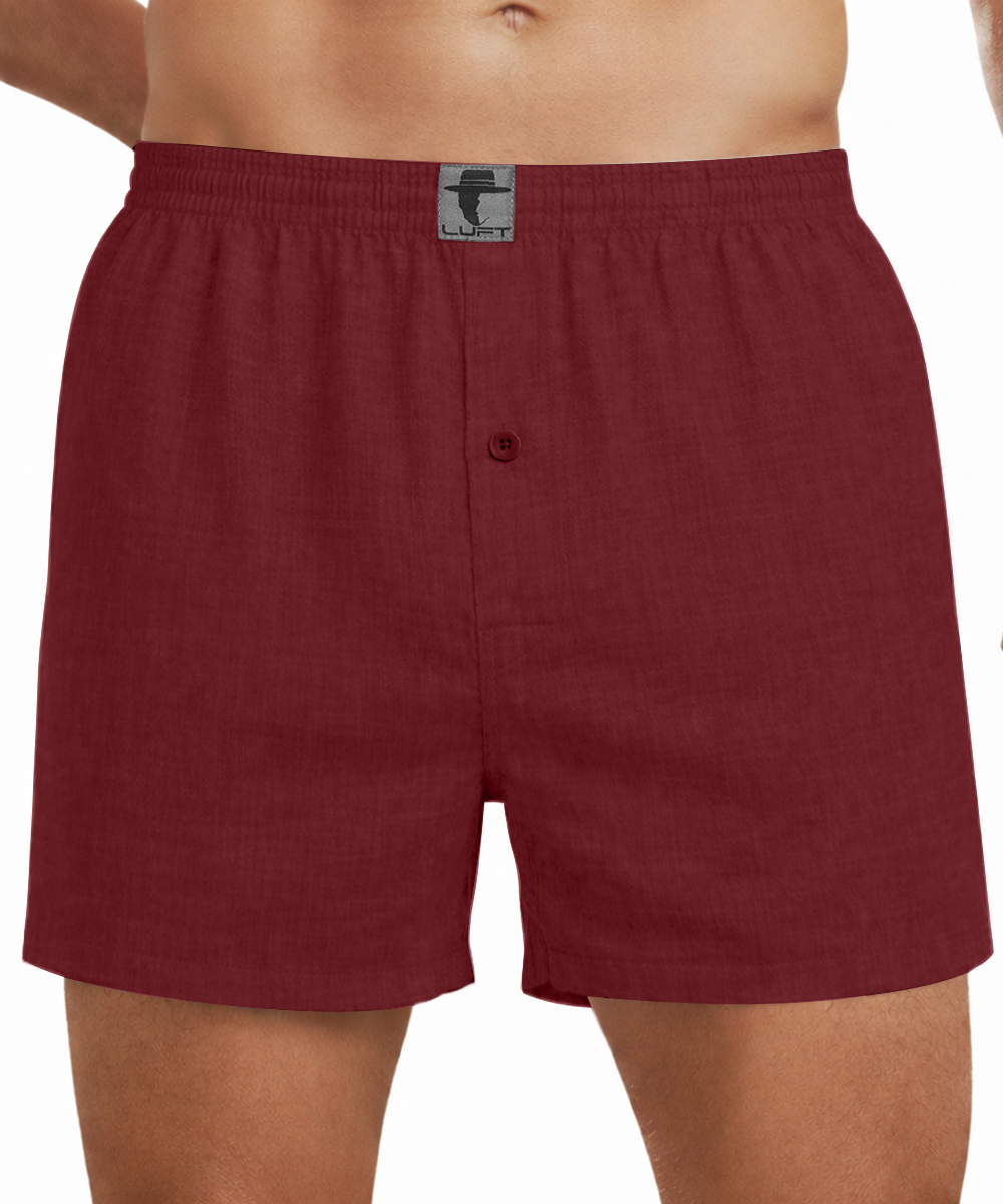 Burgundy 100% Linen Mens Boxer Shorts