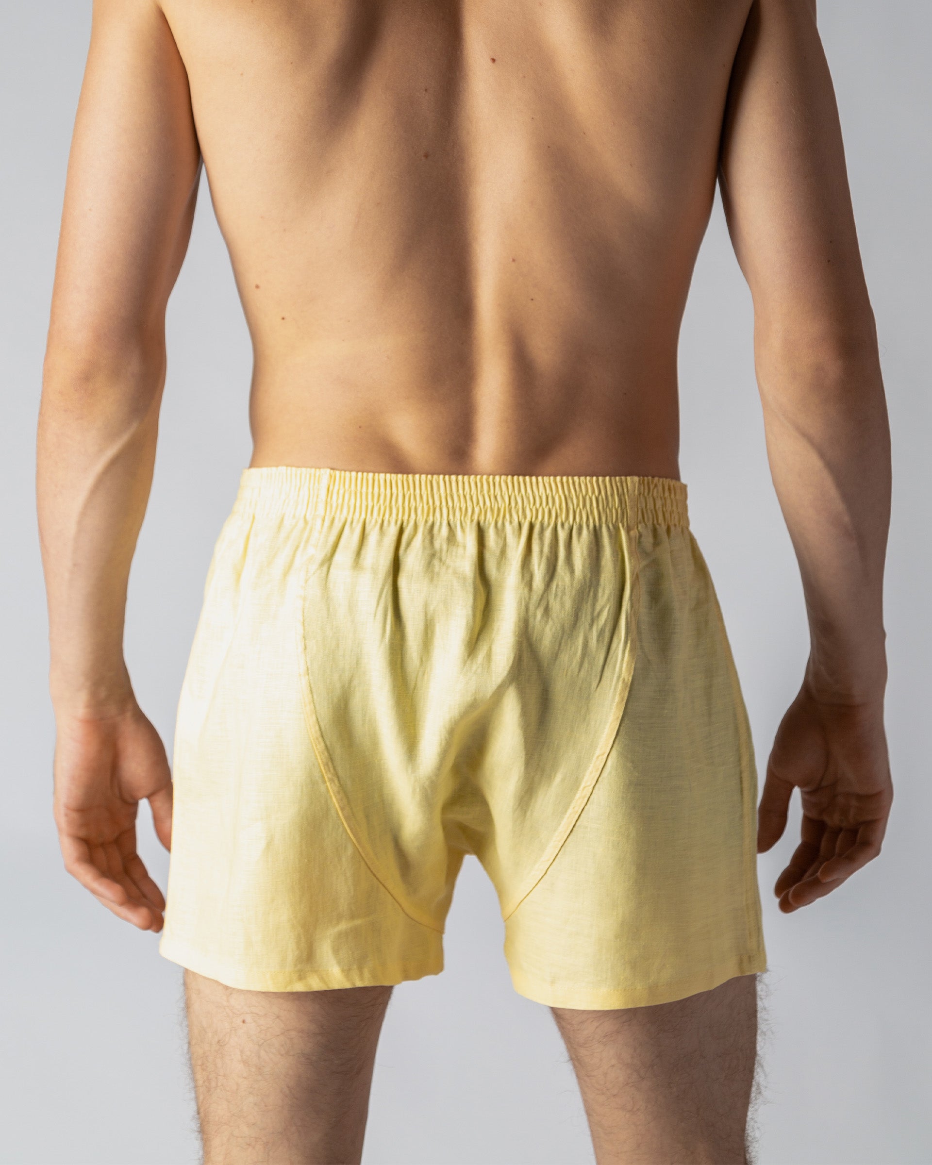 Sustainable organic Macaroon Yellow linen boxers for eco-conscious comfort.