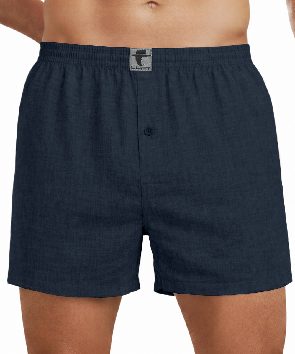 Marine Blue 100% Linen Mens Boxer Shorts