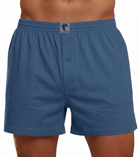 Steel Blue Cotton Jersey / Spandex Boxer Shorts