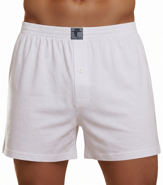 White Cotton Jersey / Spandex Boxer Shorts